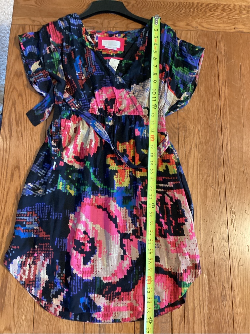 Anthropologie Astrid Needlepoint black floral V-neck mini dress with tie belt - Picture 10 of 14